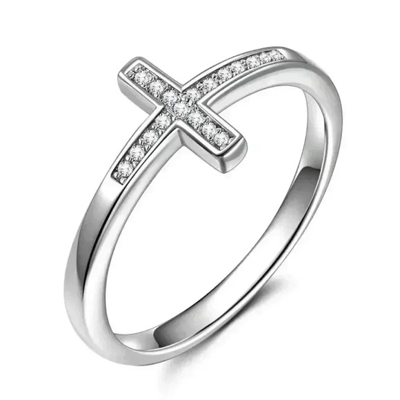 🎁 925 Silver Plated Dainty Cross Shaped Classy Ring, GPMB1515 - Picture 3 of 4